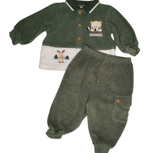 Vintage Tumble Bears 2 Piece Top & Bottom Set Green Baby Boys 0-6 Months - Picture 1 of 6